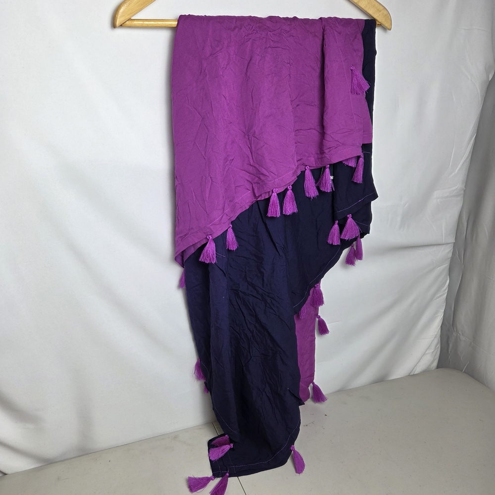 Lands’ End Violet Rose Navy Ombre Tassel Sarong Cover-Up One Size Beach Wrap